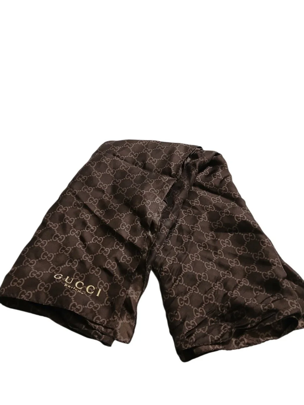Gucci Parfum GG Monogram Silk Brown Scarf